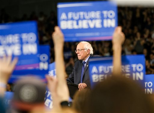 Democratic presidential candidate Bernie Sanders I-Vt. speaks during a rally on Tuesday