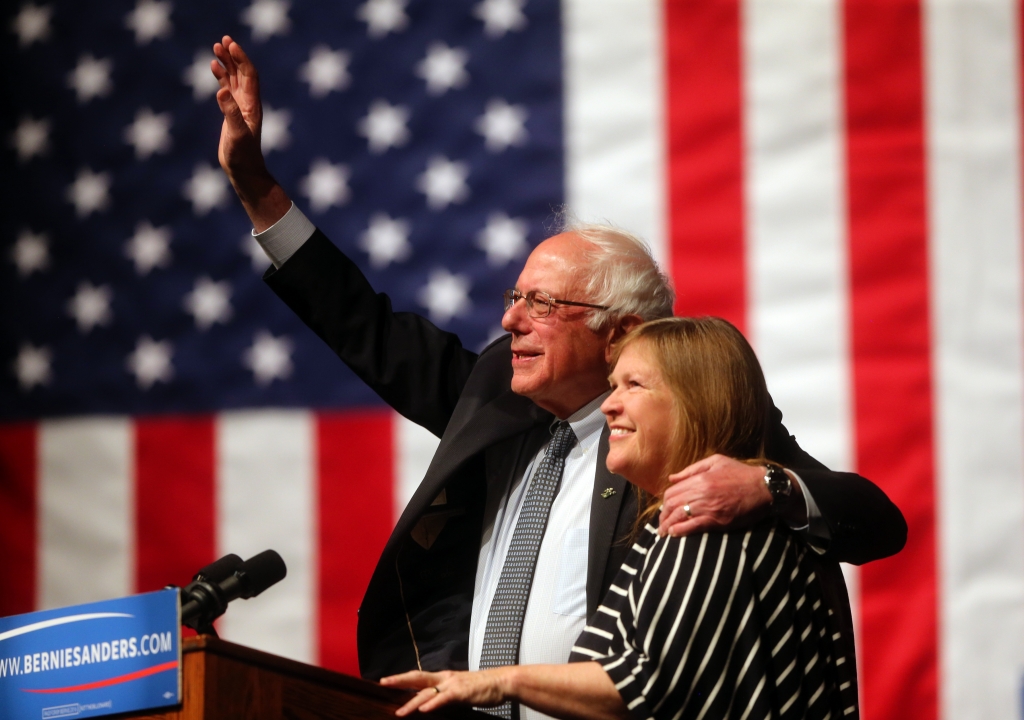 Bernie Sanders with his wife Jane. His victory in Wyoming was his eighth in the past nine primary contests Blaine McCartney  AP