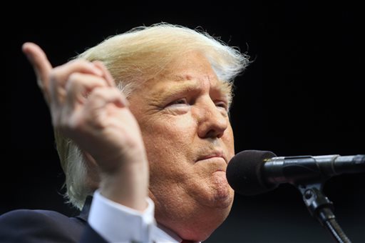 Republican presidential candidate Donald Trump campaigns during a rally on Monday