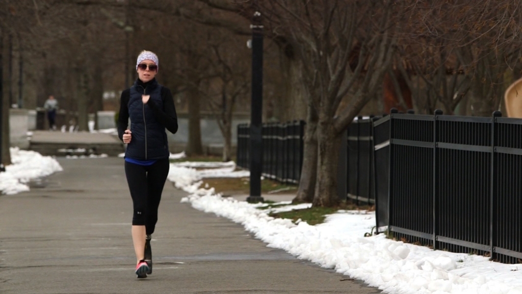 Leading off this Boston Marathon were the mobility impaired runners which included bombing survivor Adrianne Haslet. A professional ballroom dancer Haslet lost a leg in the bombing three years ago. She is one of 21 survivors competing in this year's rac