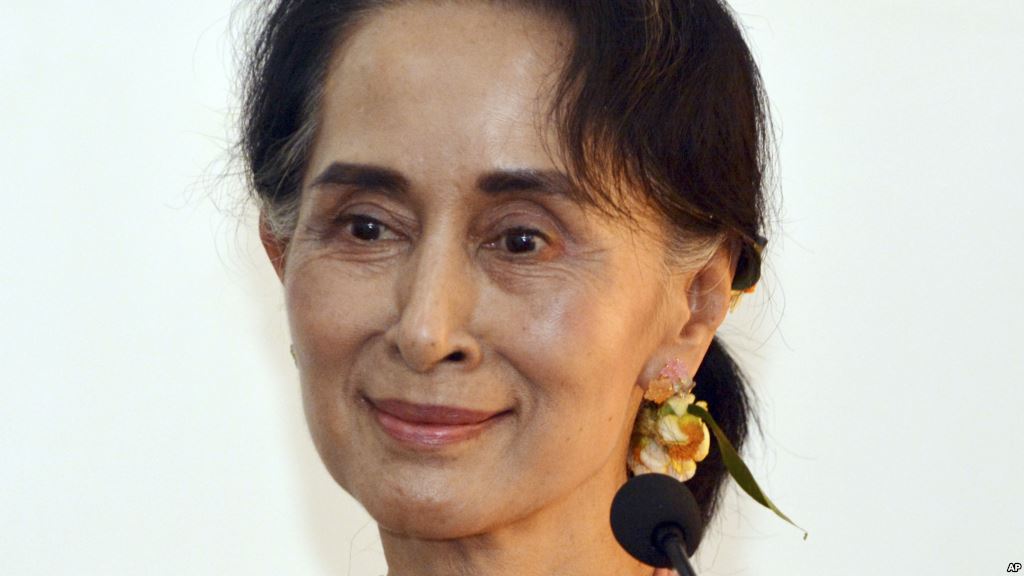 Leader of the National League for Democracy party and Myanmar's new Foreign Minister Aung San Suu Kyi smiles during a press conference after a meeting with Chinese Foreign Minister Wang Yi in Naypyitaw Myanmar