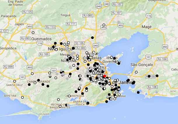 Spatial distribution at Rio de Janeiro State for cases tested positive, tested negative and not tested yet for ZIKV between