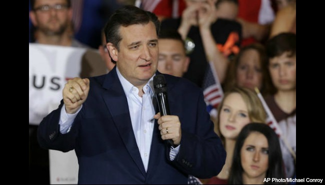 Republican presidential candidate Sen. Ted Cruz R-Texas speaks during a rally at the Hoosier Gym in Knightstown Ind. Tuesday