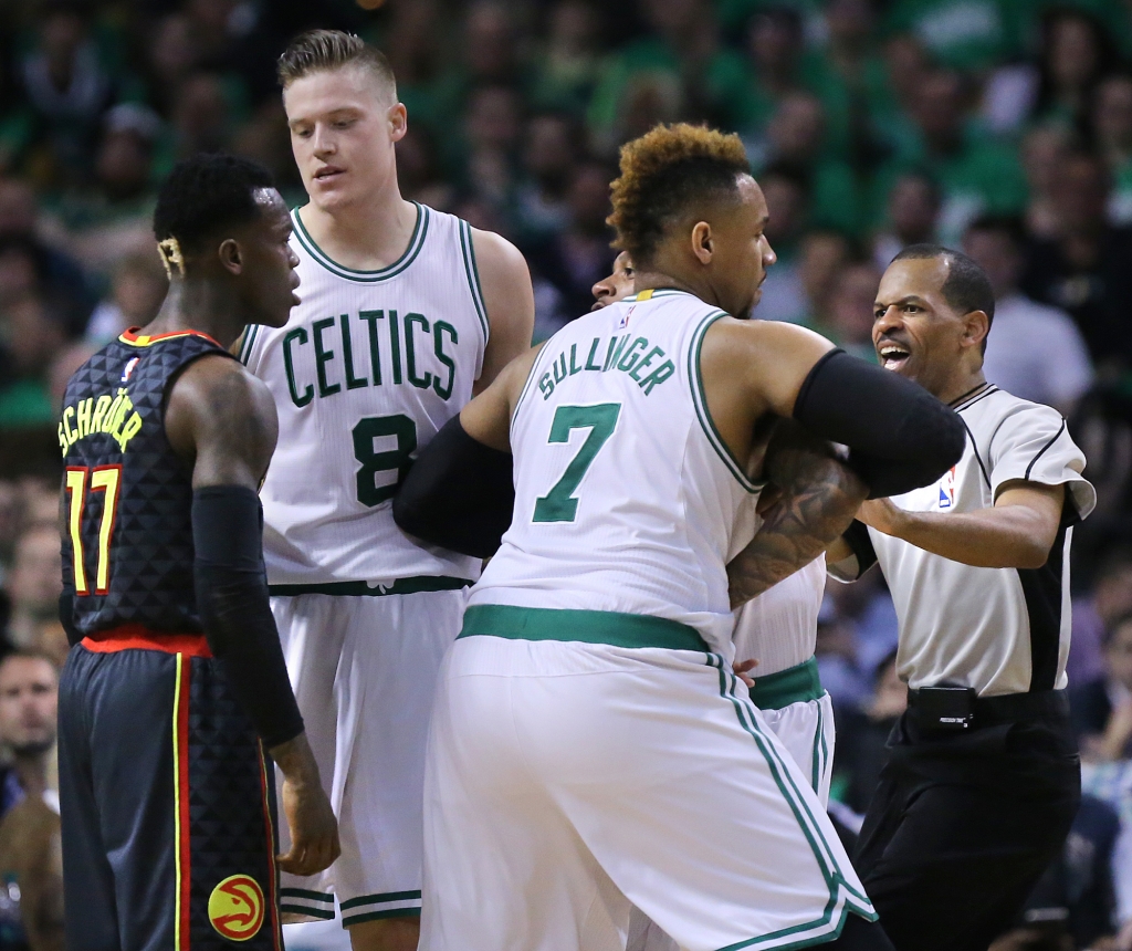 Hawks guard Dennis Schroder and Boston's Isaiah Thomas had to be separated Friday night when emotions flares after Thomas slapped Schroder