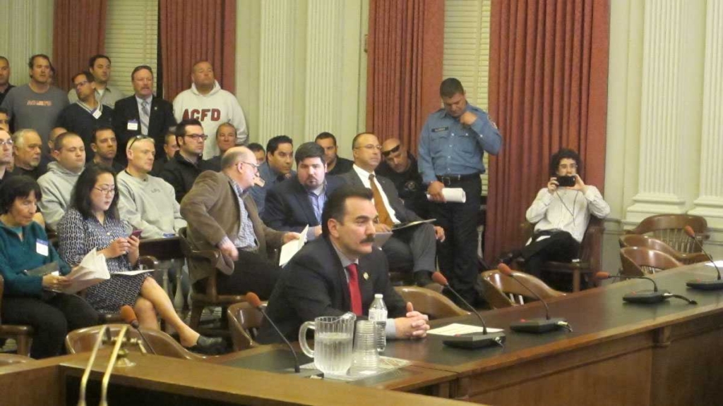 Assembly Speaker Vincent Preito discusses his plan at an Assembly Judiciary Committee hearing as Atlantic City officials wait to testify