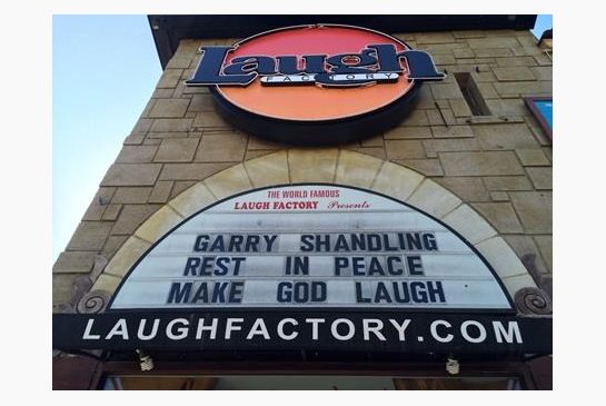 The marquee of the Laugh Factory comedy club in Los Angeles reads