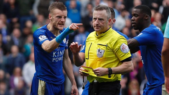 Jamie Vardy was sent off for two bookings against West Ham