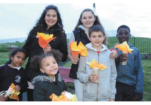 Pupils from St John’s Primary and Parliament Hill schools with handmade beacons