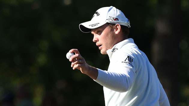 England's Danny Willett reacts after putting on the 14th green during Round 4 of the 80th Masters Golf Tournament at the Augusta National Golf Club