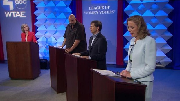 Democratic U.S. senate hopefuls John Fetterman Katie Mc Ginty and Joe Sestak met Tuesday night for a debate at WTAE studios moderated by Sally Wiggin