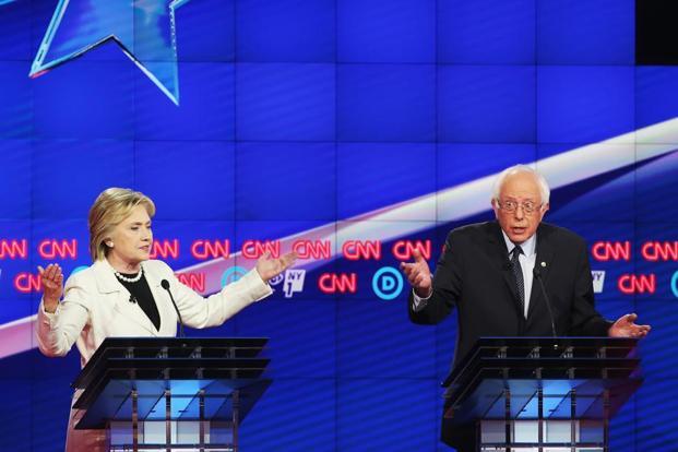 U.S. Sen. Bernie Sanders Democratic presidential candidate rails against the machine calling for a political revolution at a rally in Albany New York's Armory