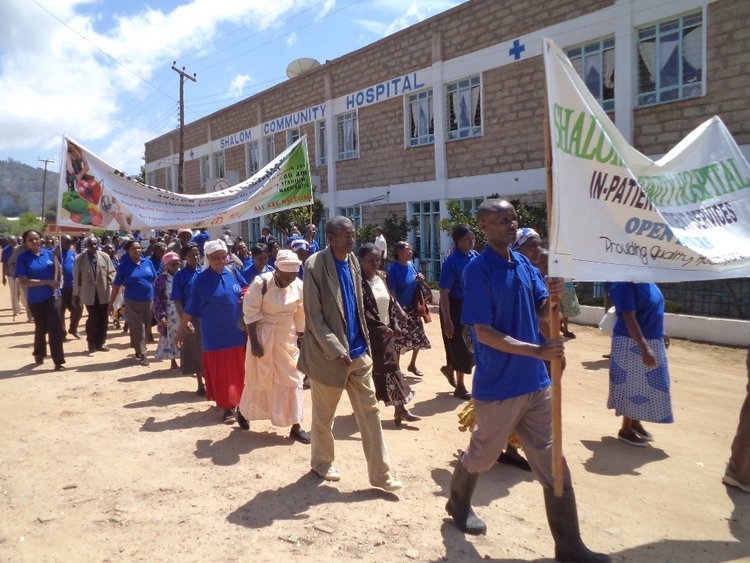 Diabetes and high blood pressure patients march in Machakos to commemorate Shalom Community Hospital's health awareness day