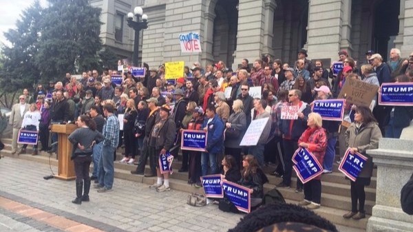 Donald Trump supporters at the State Capitol on Friday afternoon