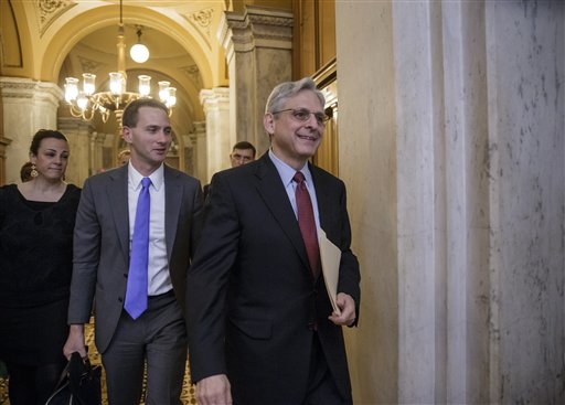 Judge Merrick Garland President Barack Obamas choice to replace the late Justice Antonin Scalia on the Supreme Court arrives on Capitol Hill in Washington Tuesday