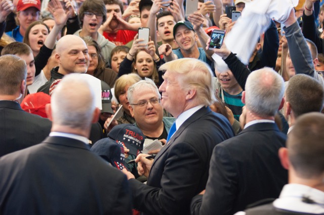 Expand        DJ Alexander           Donald J. Trump mingles with supporters at the Crete Civic Center in Plattsburgh on Friday