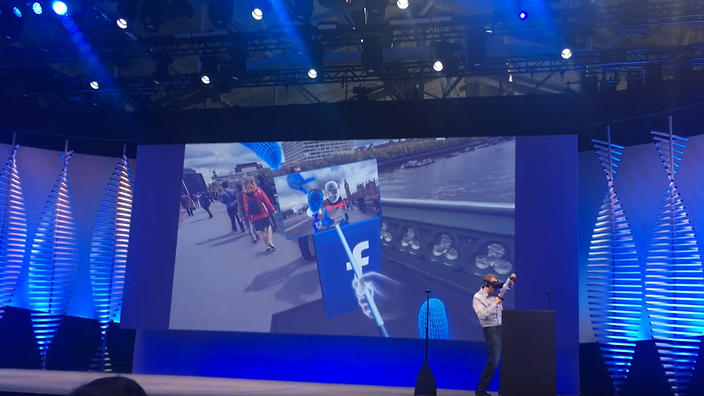 Facebook CTO Mike Schroepfer demonstrates the Oculus Rift and social VR at its annual F8 developers conference 2016