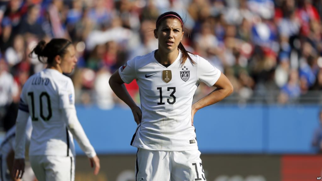 United States&#39 Carli Lloyd and Alex Morgan wait for play to continue during an Olympic qualifying tournament soccer match against Mexico Feb. 13 2016 in Frisco Texas