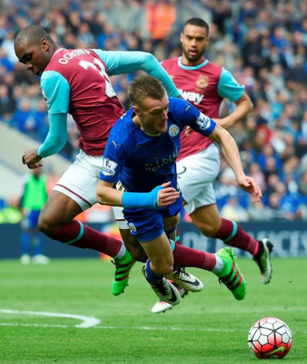 Going over Leicester ace Jamie Vardy was given a second yellow card for this dive against West Ham