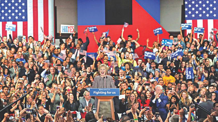 Hillary Clinton celebrate after winning primaries in New York on Tuesday