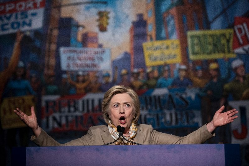 Democratic US Presidential hopeful Hillary Clinton addresses the North American Building Trades Union National Legislative Conference