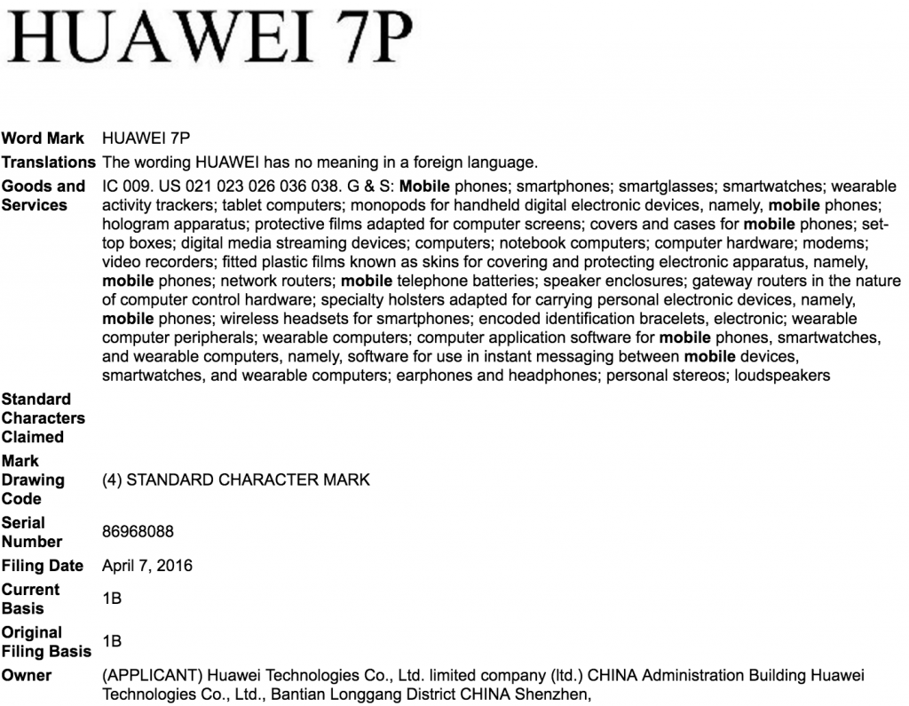 Huawei files trademark for 'Huawei 7P' but what could it be?