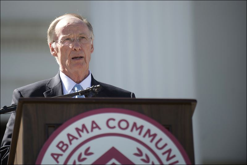 Gov. Robert Bentley speaks during Alabama Community College Day on the Alabama Capitol lawn on Tuesday in Montgomery Ala