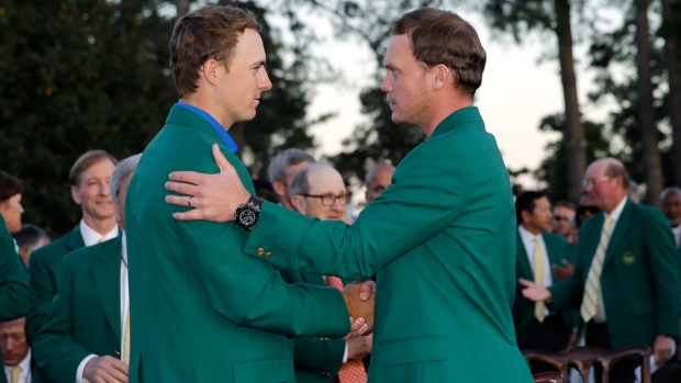 Jordan Spieth left and Danny Willett in Augusta