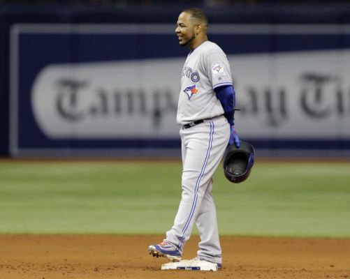 Toronto Blue Jays Edwin Encarnacion stands at second