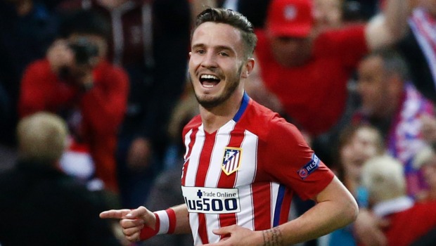 Saul Niguez celebrates after scoring the first goal for Atletico Madrid