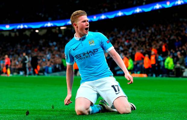 Kevin De Bruyne celebrates his goal against PSG