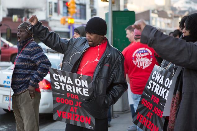 Can you hear them now? Communications Workers of America union members picket in Brooklyn Wednesday