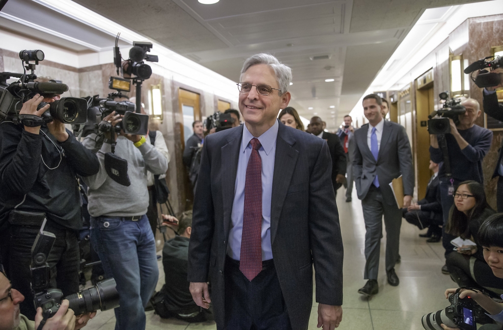 Judge Merrick Garland President Barack Obama ™s choice to replace the late Justice Antonin Scalia on the Supreme Court arrives to meet with Sen. Susan Collins R-Maine on Capitol Hill in Washington Tuesday