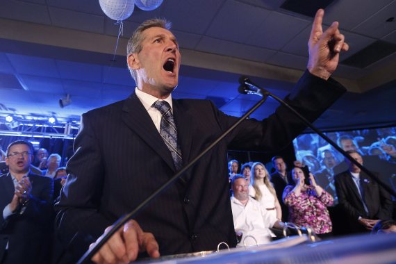 Manitoba PC leader Brian Pallister speaks at his party's election victory party in Winnipeg