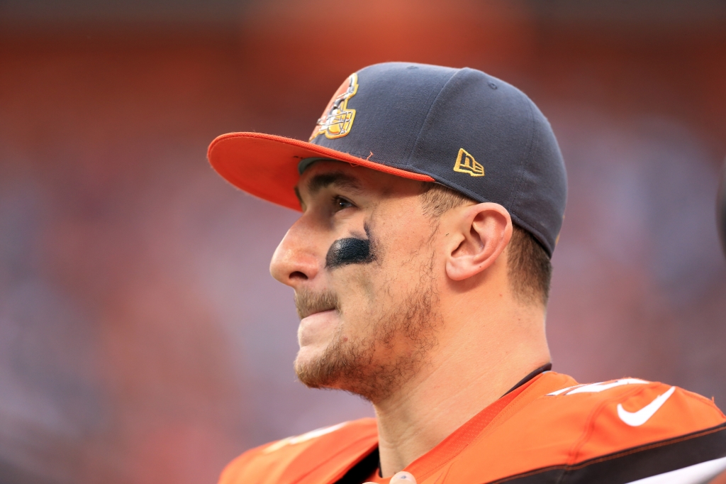 Quarterback Johnny Manziel #2 of the Cleveland Browns on the sidelines during the fourth quarter against the San Francisco 49ers at First Energy Stadium