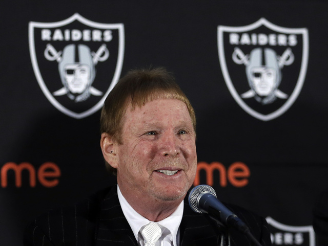 Oakland Raiders owner Mark Davis speaks during a media conference in Oakland Calif. Raiders owner Mark Davis says he wants to move the team to Las Vegas and is willing to spend a half billion dollars as part of