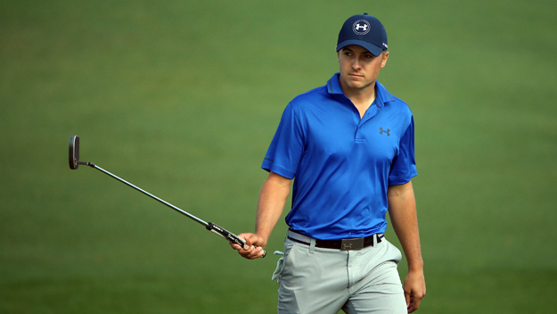 AUGUSTA GEORGIA- APRIL 08 Jordan Spieth of the United States reacts on the 15th green during the second round of the 2016 Masters Tournament at Augusta National Golf Club