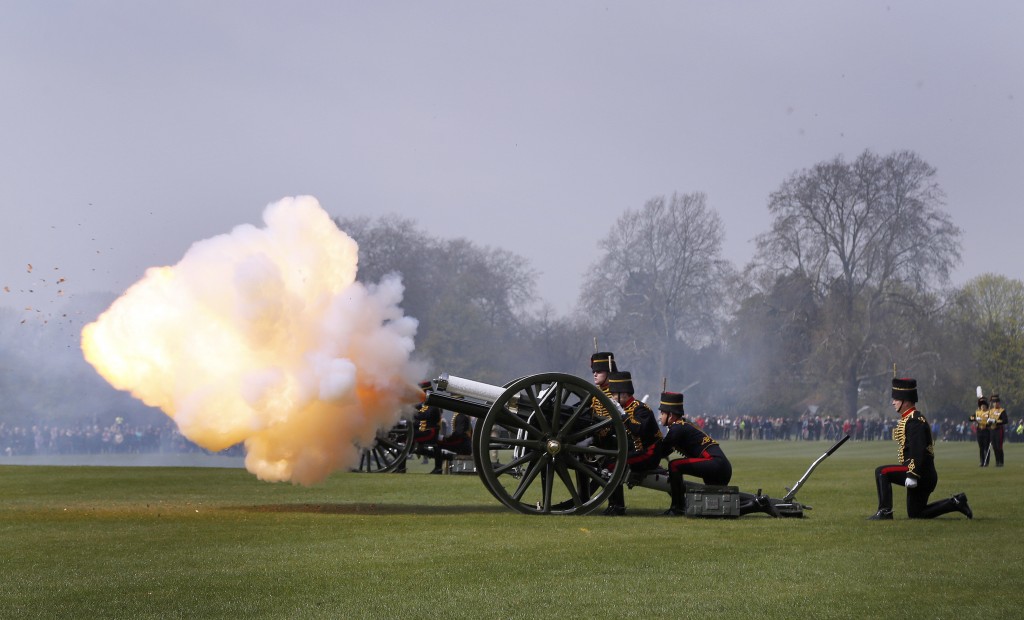 The King's Troop Royal Horse Artillery fire a 41-gun Royal Salute in Hyde Park London on Thursday to mark the 90th birthday of Queen Elizabeth II