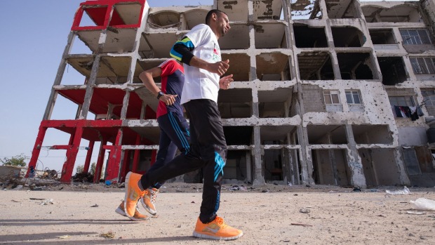 Nader al Masri on a training run in the Gaza Strip town of Beit Hanoun