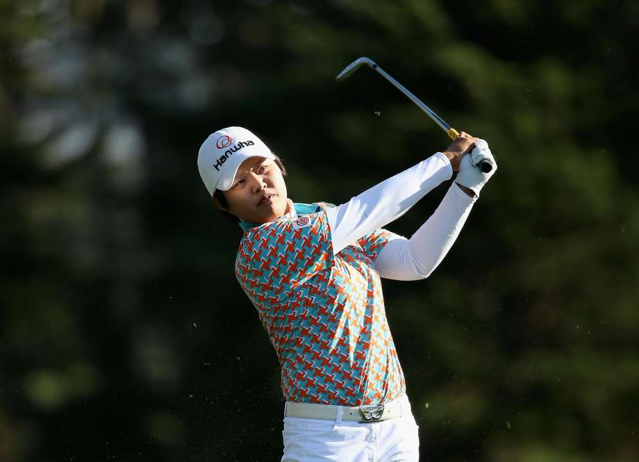 Haru Nomura of Japan hits her second shot on the 16th hole during round three of the Swinging Skirts LPGA Classic at Lake Merced Golf Club