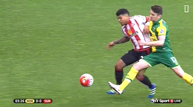 Norwich City's Robbie Brady shoved Sunderland's De Andre Yedlin in the opening minutes of Saturday's game