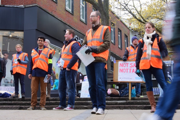 Norwich junior doctors on strike make their case on Haymarket Norwich