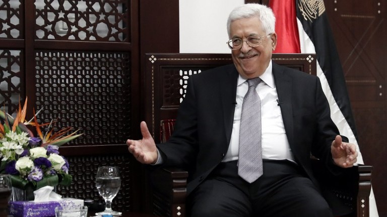 Palestinian Authority President Mahmoud Abbas in his office in the West Bank city of Ramallah