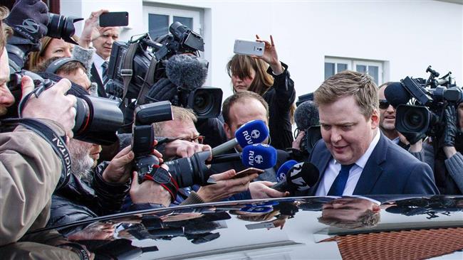 Iceland's Prime Minister Sigmundur David Gunnlaugsson leaves the president’s residence