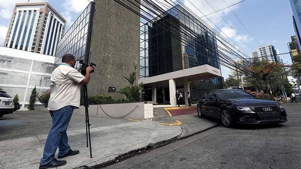 A cameraman outside the Arango Orillac Building where the Mossack Fonseca law firm is situated at in Panama City