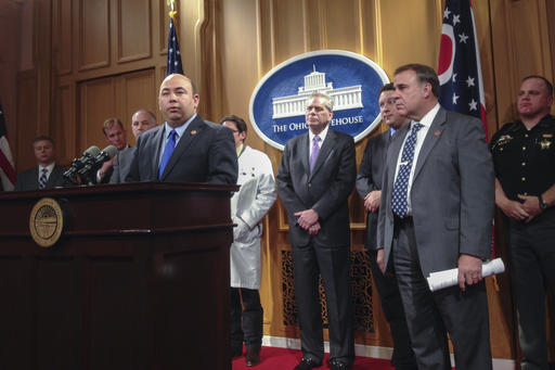 Speaker Cliff Rosenberger R-Clarksville left announces medical marijuana legislation that will be introduced in the Ohio House which adopts findings of a legislative task force during an event at the Statehouse Wednesday