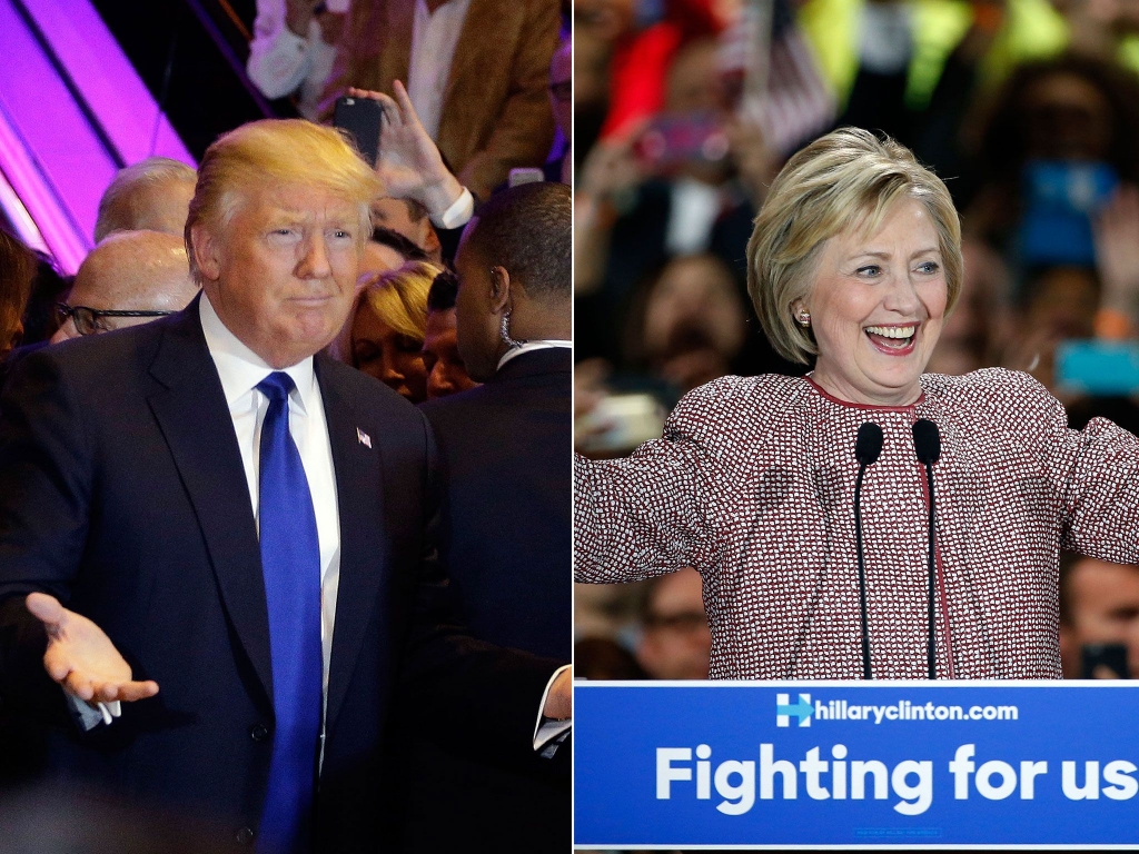 Trump and Hillary Clinton celebrating their the New York primary victories