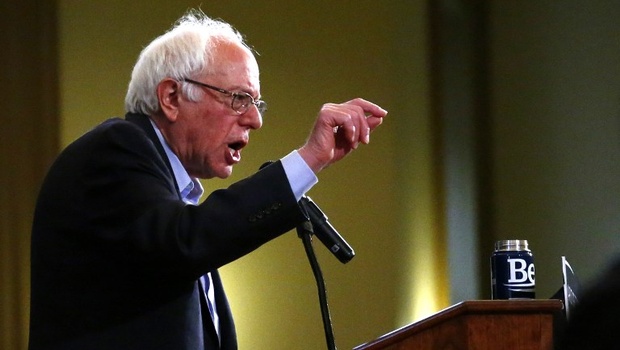 Democratic presidential candidate Bernie Sanders addresses a rally at the Bronx Community College in New York