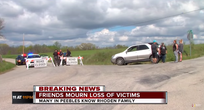 Police stationed at roadblocks leading up to the crime scenes near Piketon Ohio in April 2016   		WCPO via You Tube screenshot