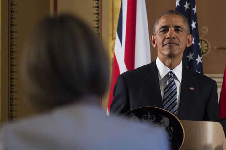 US President Barack Obama listens to a question during a press conference at the Foreign and Commonwealth Office in central London on April 22 2016 with Britain's Prime Minister David Cameron following a meeting at Downing Street. US President