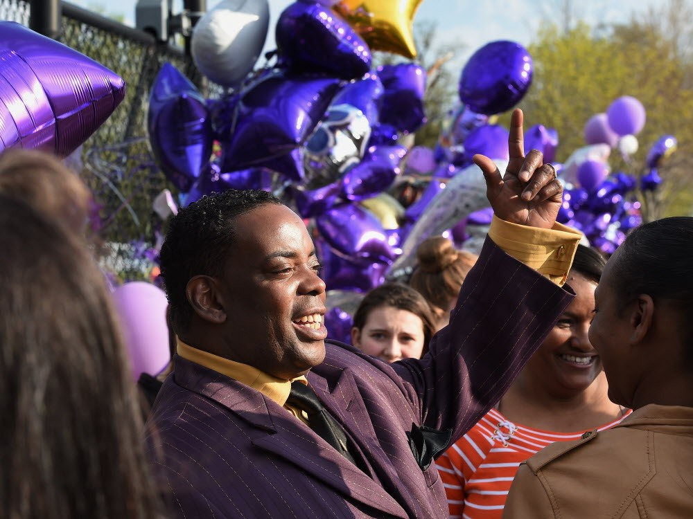 Maurice Phillips the brother-in-law of Prince talks with fans following a memorial service held inside the Paisley Park compound of music legend Prince who died suddenly at the age of 57 in Minneapolis Minnesota